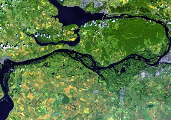  Volga river from Landsat satellite. Elements of this image furnished by NASA. Adobe Stock image.