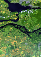  Volga river from Landsat satellite. Elements of this image furnished by NASA. Adobe Stock image.