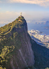 Aerial view of Christ the Redeemer statue and Rio de Janeiro city.